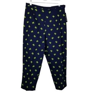 Briggs NY Womens Capri Pants Size 14 Navy Blue Green Frog Print Novelty Stretch